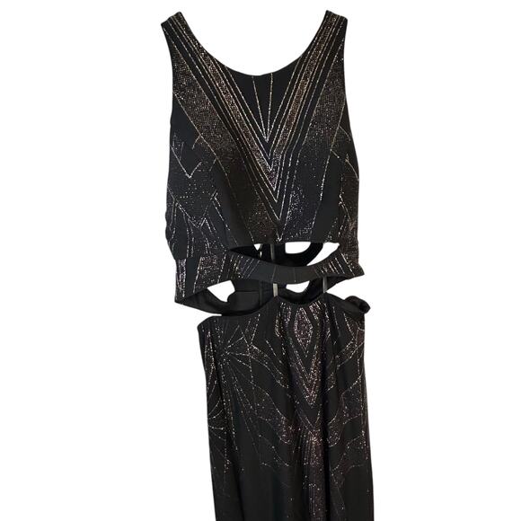 Jump Apparal Black Glitter Cutout Prom Dress- Size 1/2 - Picture 2 of 12